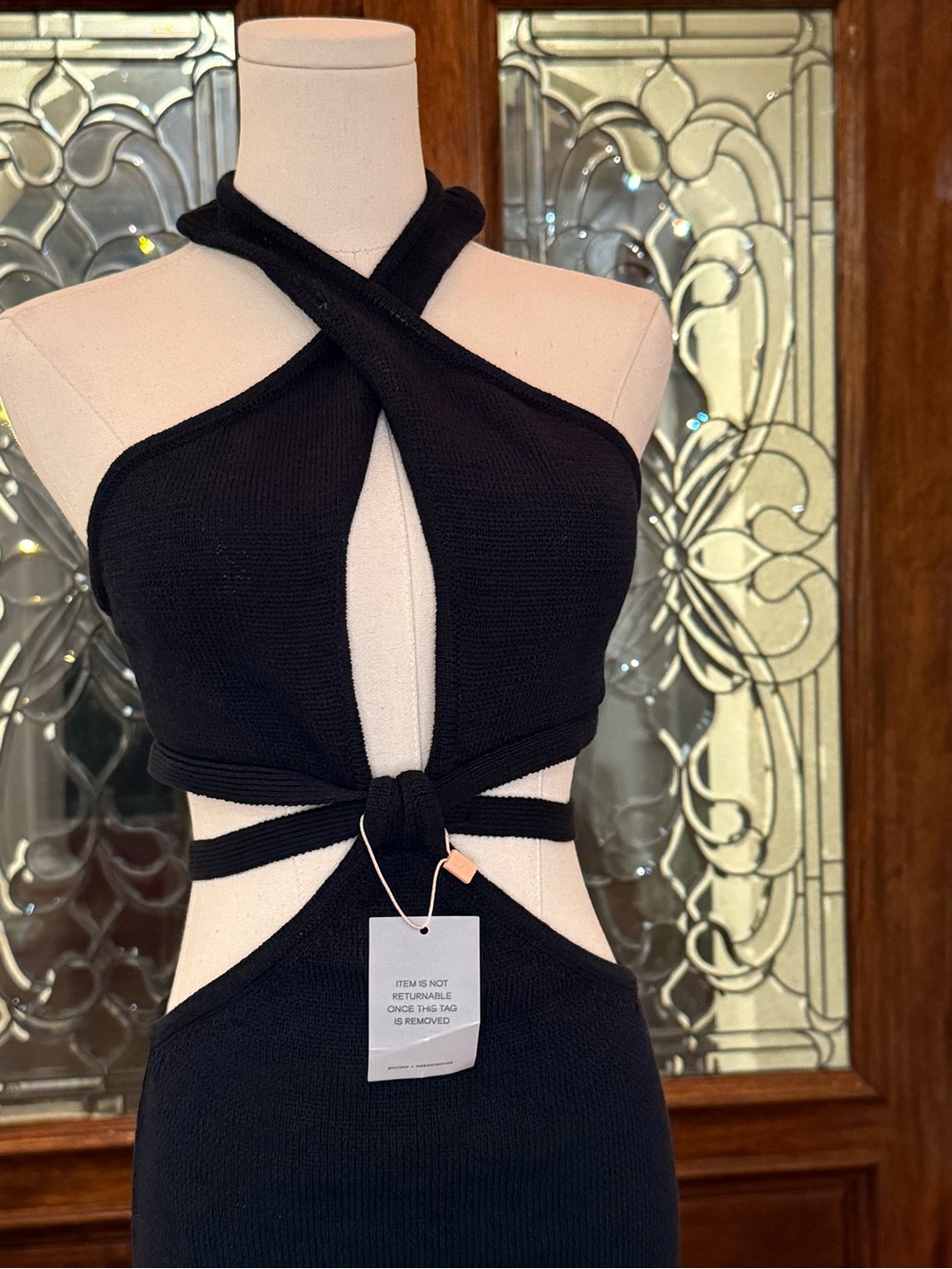 NWT Cult Gaia Aziza Knit Cutout Halter Maxi Dress Black L - Picture 4 of 16